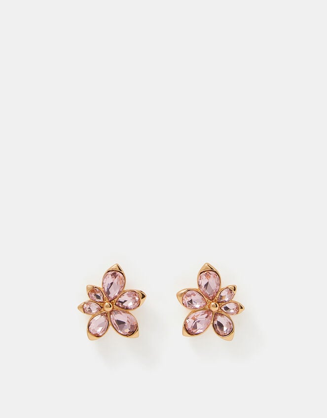 Gemstone Flower Stud Earrings, , large