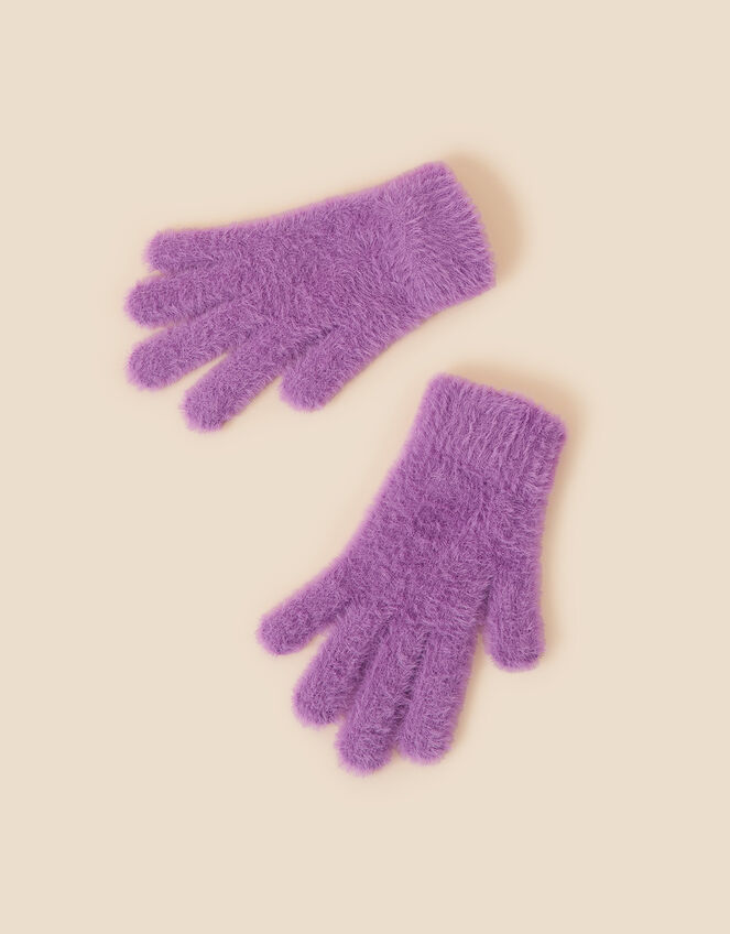 Stretch Fluffy Knit Gloves Purple Gloves Accessorize UK