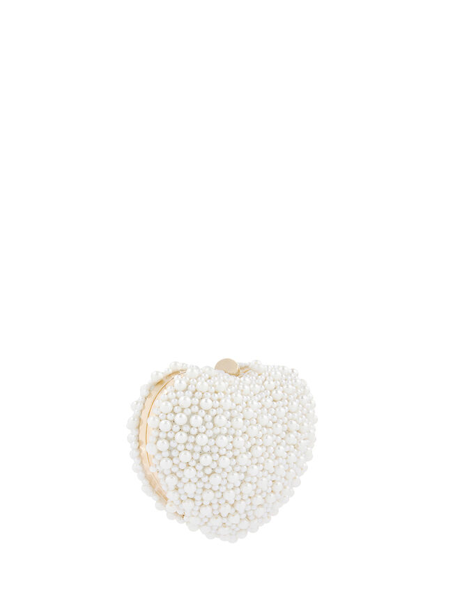 Pearl-Embellished Heart Clutch, , large