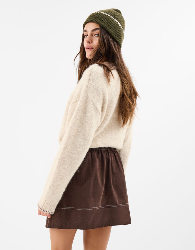 Blanket Stitch Cardigan, Camel (OATMEAL), large