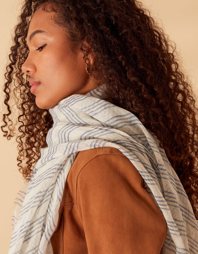 Stripe Scarf in Linen Blend, , large