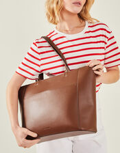 Smooth Faux Leather Tote Bag, Tan (TAN), large