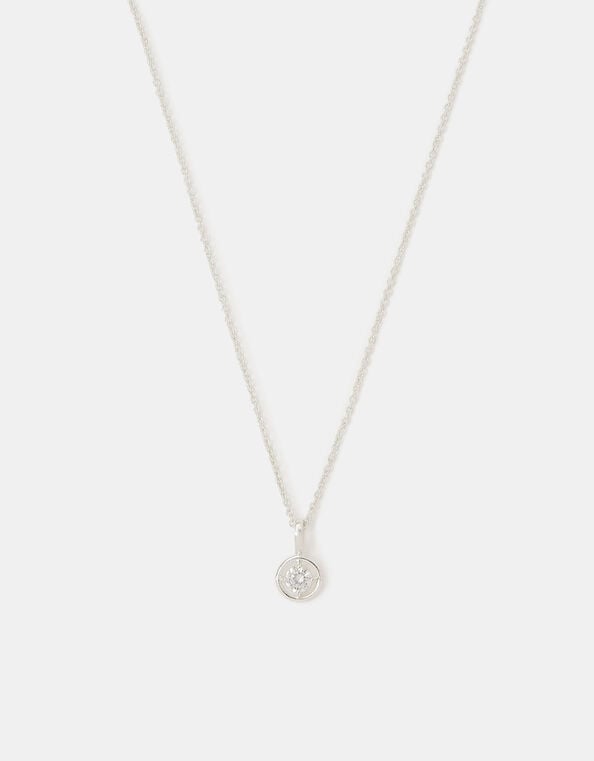 Sterling Silver Diamanté Halo Pendant Necklace, , large
