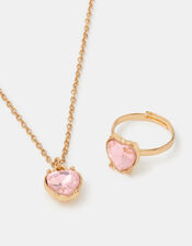 Girls Heart Gem Necklace & Ring Set, , large