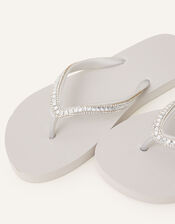 Embellished Flip Flops, Silver (SILVER), large