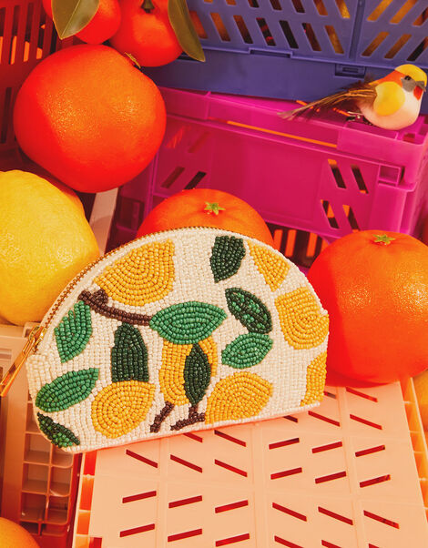 Lemon Beaded Coin Purse, , large