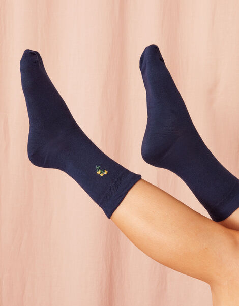 Embroidered Flower Socks, , large
