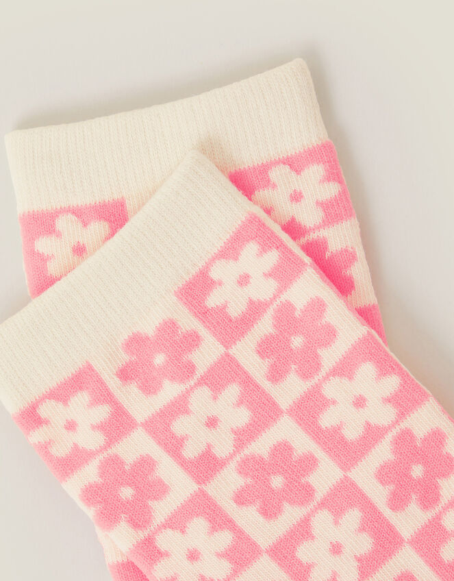 Checkerboard Flower Print Socks, , large