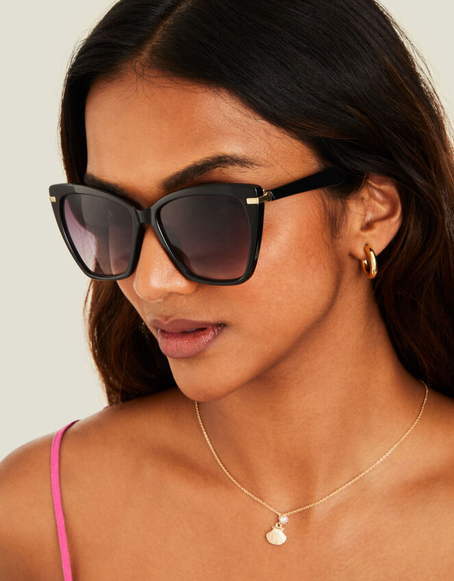 Straight Arm Cateye Sunglasses, Black (BLACK), large