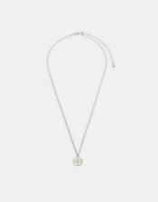 Sterling Silver-Plated Diamante Initial Round Pendant Necklace, Silver (ST SILVER), large