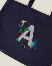 Initial Embroidered Tote Bag, Blue (NAVY), large