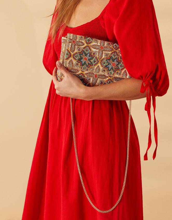 Tile Print Hand-Embellished Clutch Bag, , large