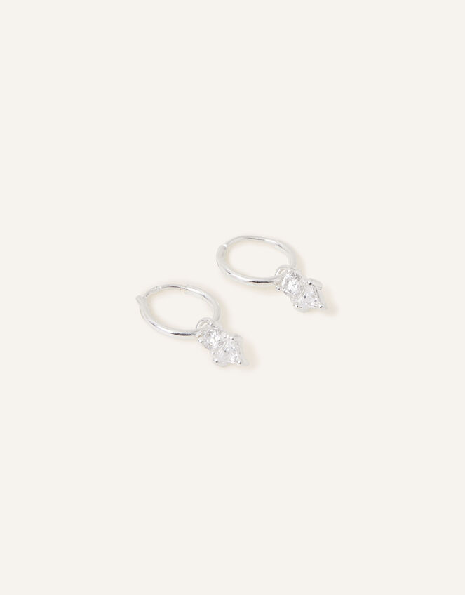 Sterling Silver Mixed Stone Charm Hoops, , large