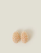 Pearly Curve Teardrop Hoop Earrings, , large