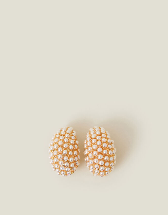Pearly Curve Teardrop Hoop Earrings, , large