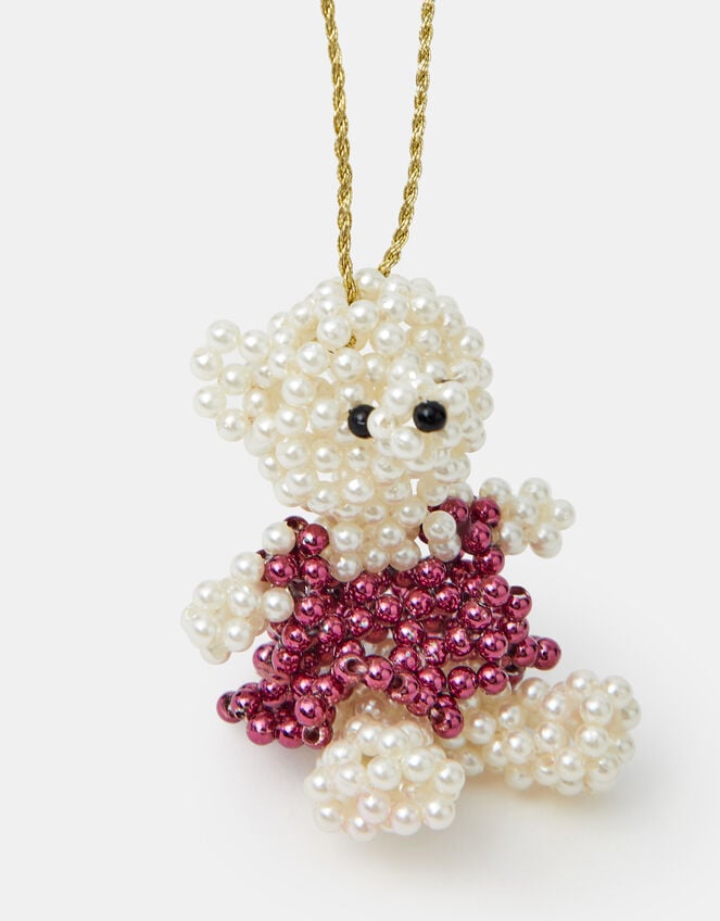 Beaded Teddy Christmas Tree Decoration, , large