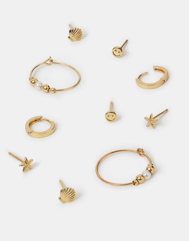 5-Pack 14ct Gold-Plated Mix Stud and Hoop Earrings, , large