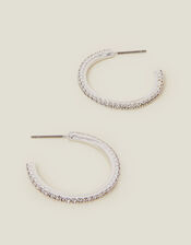 Sterling Silver-Plated Pavé Hoop Earrings, , large