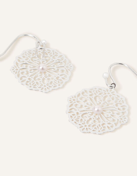 Filigree Pearl Short Drop Earrings, , large