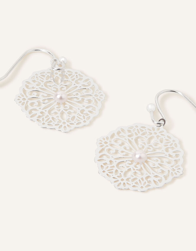 Filigree Pearl Short Drop Earrings, , large