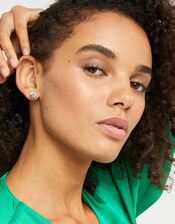 Gold-Plated Sterling Silver Stud Earrings with Cubic Zirconia, , large