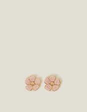 Large Beaded Flower Stud Earrings, , large