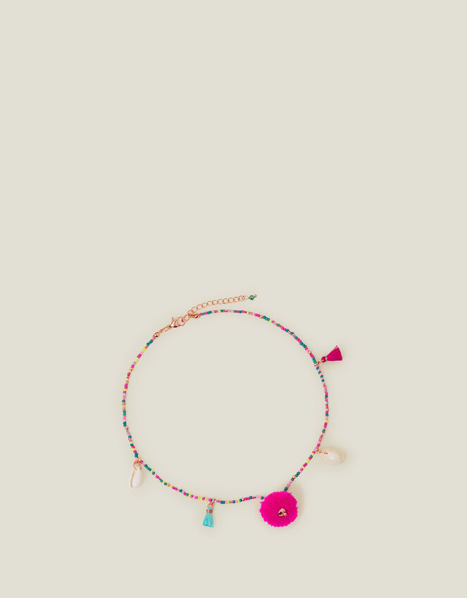 Girls Pom-Pom Shell Necklace, , large