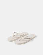 Bead Embellished Flip Flops, White (WHITE), large