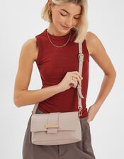 Leather Metal Bar Cross-Body Bag, Nude (NUDE), large