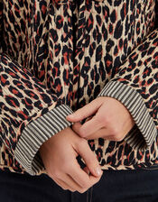 Leopard Print Tie-Front Quilted Jacket, Leopard (LEOPARD), large