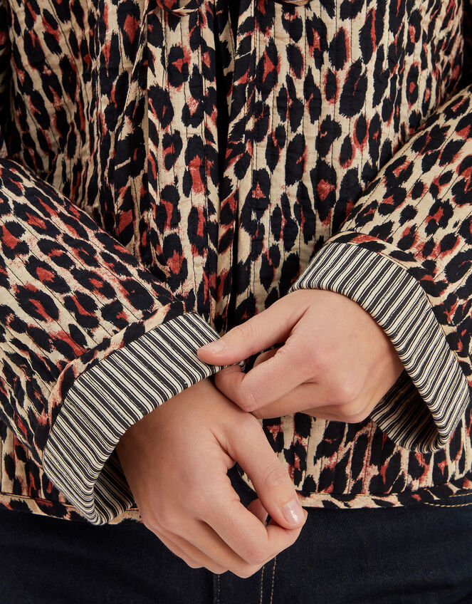Leopard Print Tie-Front Quilted Jacket, Leopard (LEOPARD), large