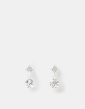 Sterling Silver Crystal Drop Stud Earrings, , large