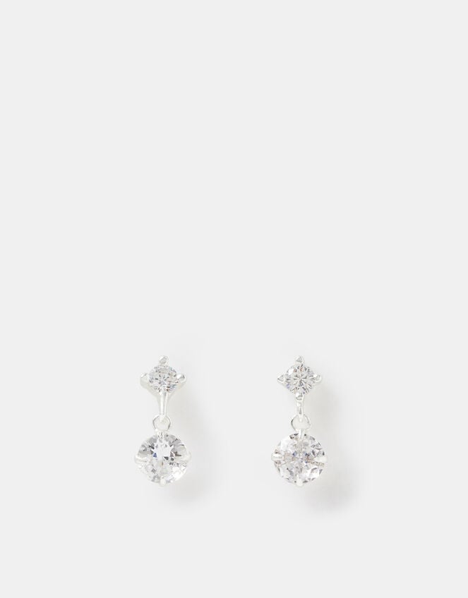 Sterling Silver Crystal Drop Stud Earrings, , large