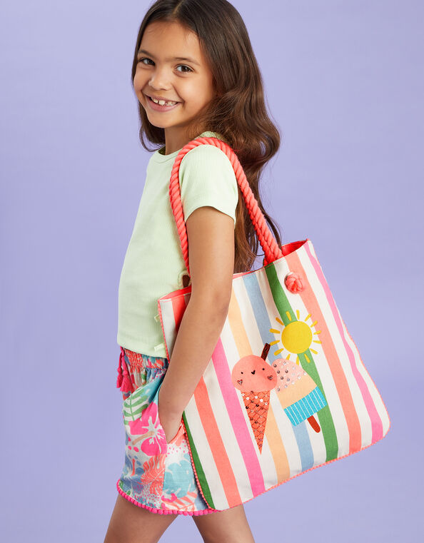 Girls Ice Cream Stripe Shopper Bag, , large