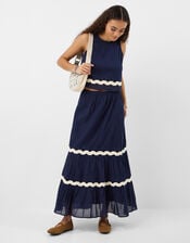 Ric Rac Tiered Maxi Skirt, Blue (NAVY), large