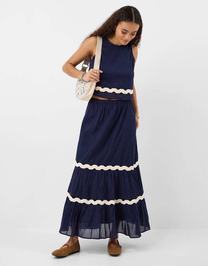 Ric Rac Tiered Maxi Skirt, Blue (NAVY), large