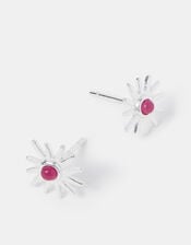 Sterling Silver-Plated Sun Quartz Stud Earrings, , large