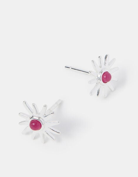 Sterling Silver-Plated Sun Quartz Stud Earrings, , large