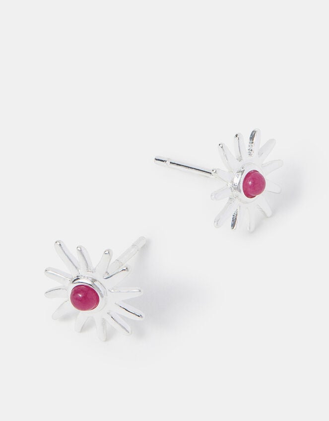 Sterling Silver-Plated Sun Quartz Stud Earrings, , large