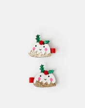 Girls 2-Pack Christmas Pudding Hair Clips, , large