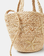 Starfish Embroidered Raffia Bag, , large