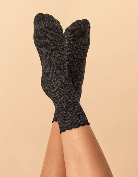 Sparkle Ribbed Socks Black, Black (BLACK), large