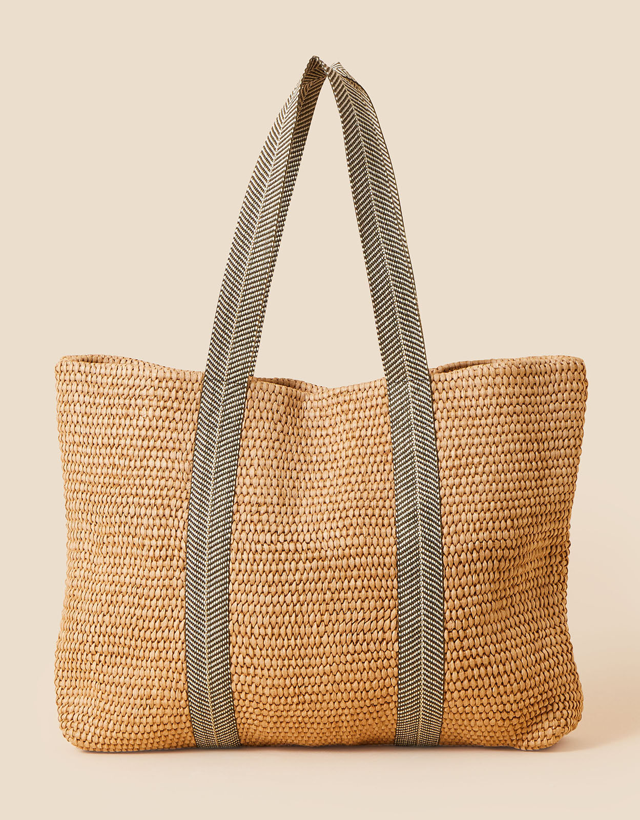 Large Raffia Webbing Strap Bag