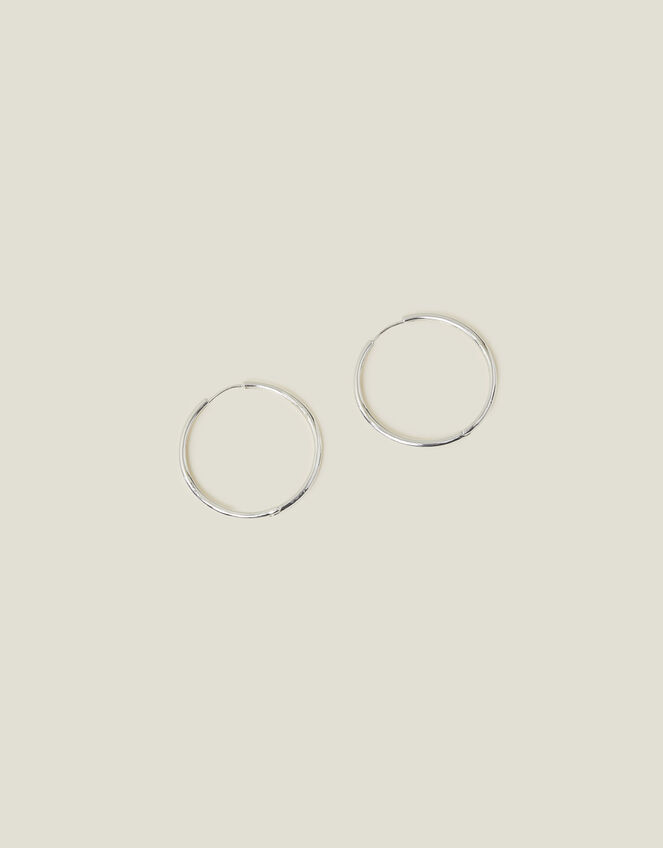 Sterling Silver-Plated Medium Hoops, , large