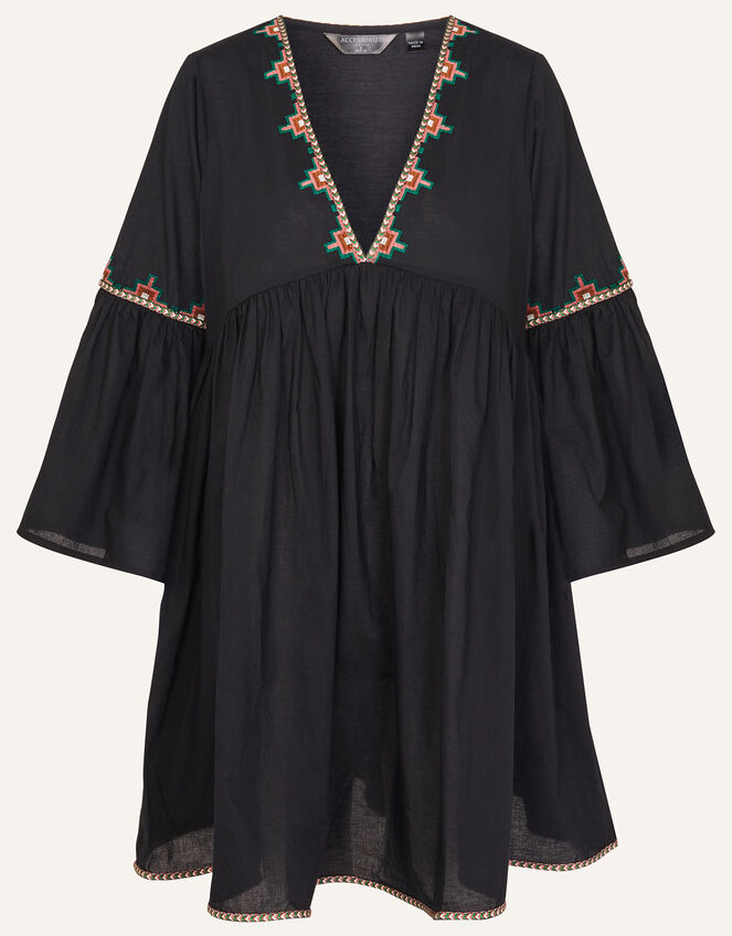 Geometric Embroidered Dress, Black (BLACK), large
