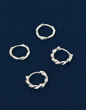 2-Pack Sterling Silver-Plated Twist Huggie Hoop Earrings, , large