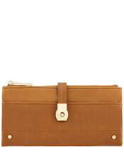 Push-Lock Faux Leather Wallet, Tan (TAN), large