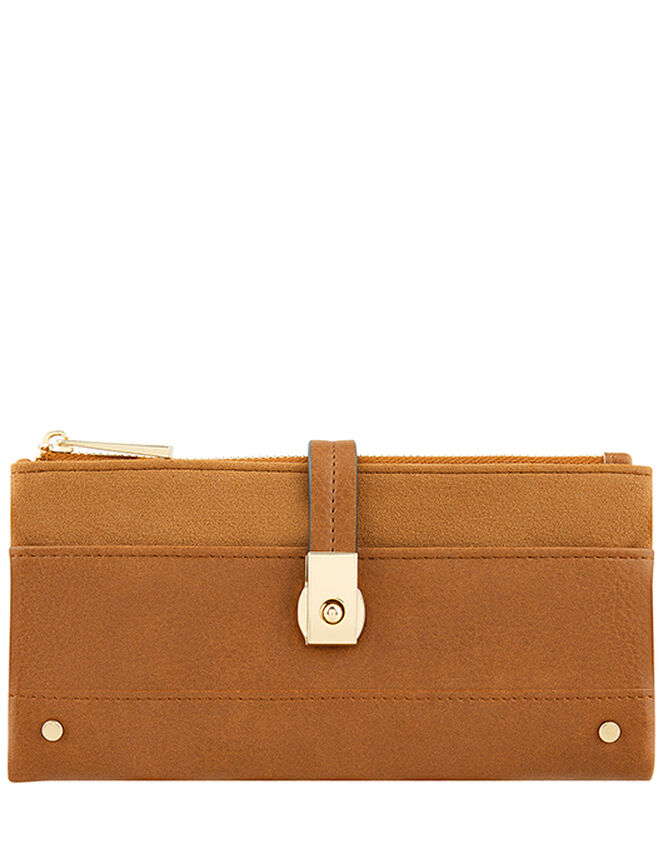 Push-Lock Faux Leather Wallet, Tan (TAN), large