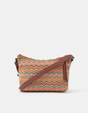Stripe Raffia Crossbody Bag, , large