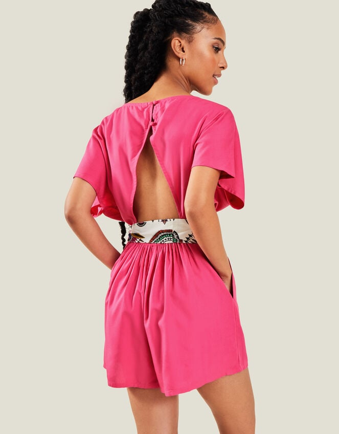 Open Back Tie Waist Playsuit, Pink (PINK), large